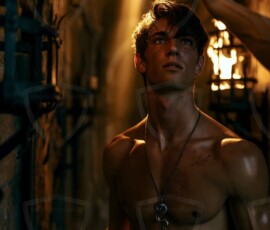 AI-generated wizards of the serpent house handsome shirtless mages of the wizard academy conjuring demonic snakes in dark cinematic UHD fantasy art.