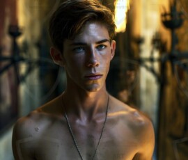 AI-generated wizards of the serpent house handsome shirtless mages of the wizard academy conjuring demonic snakes in dark cinematic UHD fantasy art.