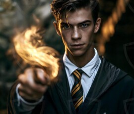 AI-generated wizards of the serpent house handsome shirtless mages of the wizard academy conjuring demonic snakes in dark cinematic UHD fantasy art.