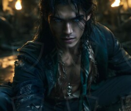 AI-generated wizards of the serpent house handsome shirtless mages of the wizard academy conjuring demonic snakes in dark cinematic UHD fantasy art.