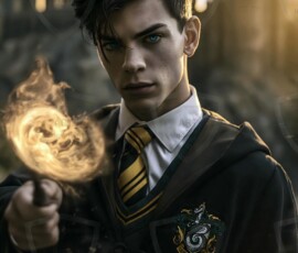 AI-generated wizards of the serpent house handsome shirtless mages of the wizard academy conjuring demonic snakes in dark cinematic UHD fantasy art.
