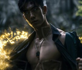 AI-generated wizards of the serpent house handsome shirtless mages of the wizard academy conjuring demonic snakes in dark cinematic UHD fantasy art.