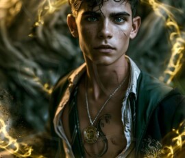 AI-generated wizards of the serpent house handsome shirtless mages of the wizard academy conjuring demonic snakes in dark cinematic UHD fantasy art.