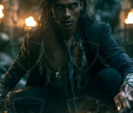 AI-generated wizards of the serpent house handsome shirtless mages of the wizard academy conjuring demonic snakes in dark cinematic UHD fantasy art.