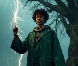 AI-generated wizards of the serpent house handsome shirtless mages of the wizard academy conjuring demonic snakes in dark cinematic UHD fantasy art.