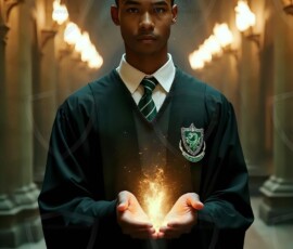 AI-generated wizards of the serpent house handsome shirtless mages of the wizard academy conjuring demonic snakes in dark cinematic UHD fantasy art.
