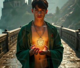 AI-generated wizards of the serpent house handsome shirtless mages of the wizard academy conjuring demonic snakes in dark cinematic UHD fantasy art.