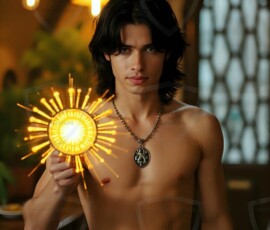 AI-generated wizards of the serpent house handsome shirtless mages of the wizard academy conjuring demonic snakes in dark cinematic UHD fantasy art.