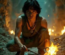 AI-generated wizards of the serpent house handsome shirtless mages of the wizard academy conjuring demonic snakes in dark cinematic UHD fantasy art.