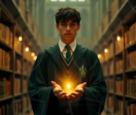 AI-generated wizards of the serpent house handsome shirtless mages of the wizard academy conjuring demonic snakes in dark cinematic UHD fantasy art.