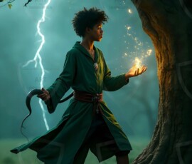 AI-generated wizards of the serpent house handsome shirtless mages of the wizard academy conjuring demonic snakes in dark cinematic UHD fantasy art.
