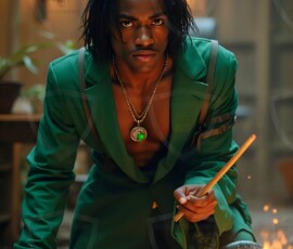 AI-generated wizards of the serpent house handsome shirtless mages of the wizard academy conjuring demonic snakes in dark cinematic UHD fantasy art.