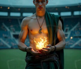 AI-generated wizards of the serpent house handsome shirtless mages of the wizard academy conjuring demonic snakes in dark cinematic UHD fantasy art.