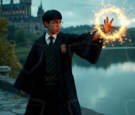 AI-generated wizards of the serpent house handsome shirtless mages of the wizard academy conjuring demonic snakes in dark cinematic UHD fantasy art.