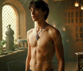 AI-generated wizards of the serpent house handsome shirtless mages of the wizard academy conjuring demonic snakes in dark cinematic UHD fantasy art.