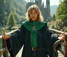 AI-generated wizards of the serpent house handsome shirtless mages of the wizard academy conjuring demonic snakes in dark cinematic UHD fantasy art.