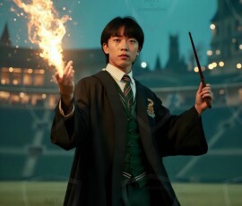 AI-generated wizards of the serpent house handsome shirtless mages of the wizard academy conjuring demonic snakes in dark cinematic UHD fantasy art.