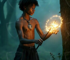 AI-generated wizards of the serpent house handsome shirtless mages of the wizard academy conjuring demonic snakes in dark cinematic UHD fantasy art.