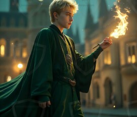 AI-generated wizards of the serpent house handsome shirtless mages of the wizard academy conjuring demonic snakes in dark cinematic UHD fantasy art.