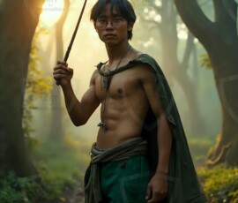 AI-generated wizards of the serpent house handsome shirtless mages of the wizard academy conjuring demonic snakes in dark cinematic UHD fantasy art.