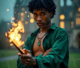 AI-generated wizards of the serpent house handsome shirtless mages of the wizard academy conjuring demonic snakes in dark cinematic UHD fantasy art.