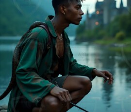 AI-generated wizards of the serpent house handsome shirtless mages of the wizard academy conjuring demonic snakes in dark cinematic UHD fantasy art.