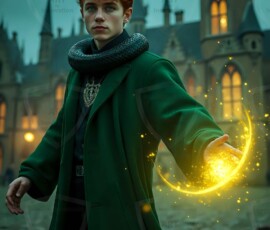 AI-generated wizards of the serpent house handsome shirtless mages of the wizard academy conjuring demonic snakes in dark cinematic UHD fantasy art.