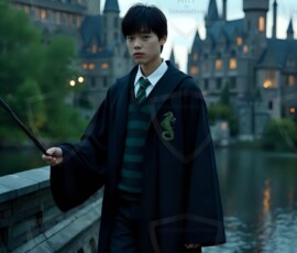 AI-generated wizards of the serpent house handsome shirtless mages of the wizard academy conjuring demonic snakes in dark cinematic UHD fantasy art.