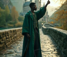 AI-generated wizards of the serpent house handsome shirtless mages of the wizard academy conjuring demonic snakes in dark cinematic UHD fantasy art.