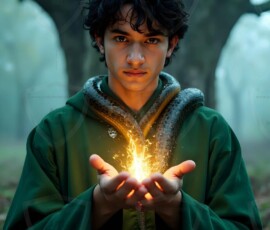 AI-generated wizards of the serpent house handsome shirtless mages of the wizard academy conjuring demonic snakes in dark cinematic UHD fantasy art.