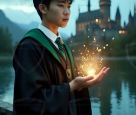 AI-generated wizards of the serpent house handsome shirtless mages of the wizard academy conjuring demonic snakes in dark cinematic UHD fantasy art.