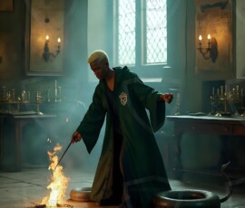 AI-generated wizards of the serpent house handsome shirtless mages of the wizard academy conjuring demonic snakes in dark cinematic UHD fantasy art.
