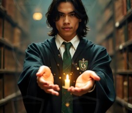 AI-generated wizards of the serpent house handsome shirtless mages of the wizard academy conjuring demonic snakes in dark cinematic UHD fantasy art.