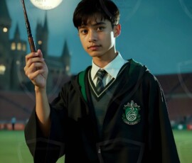AI-generated wizards of the serpent house handsome shirtless mages of the wizard academy conjuring demonic snakes in dark cinematic UHD fantasy art.