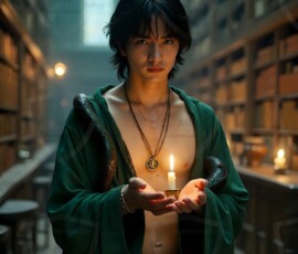 AI-generated wizards of the serpent house handsome shirtless mages of the wizard academy conjuring demonic snakes in dark cinematic UHD fantasy art.