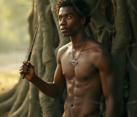 AI-generated wizards of the serpent house handsome shirtless mages of the wizard academy conjuring demonic snakes in dark cinematic UHD fantasy art.