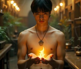 AI-generated wizards of the serpent house handsome shirtless mages of the wizard academy conjuring demonic snakes in dark cinematic UHD fantasy art.