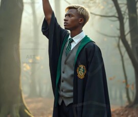 AI-generated wizards of the serpent house handsome shirtless mages of the wizard academy conjuring demonic snakes in dark cinematic UHD fantasy art.
