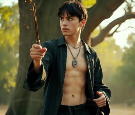AI-generated wizards of the serpent house handsome shirtless mages of the wizard academy conjuring demonic snakes in dark cinematic UHD fantasy art.