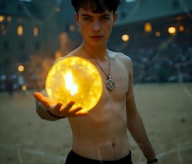 AI-generated wizards of the serpent house handsome shirtless mages of the wizard academy conjuring demonic snakes in dark cinematic UHD fantasy art.