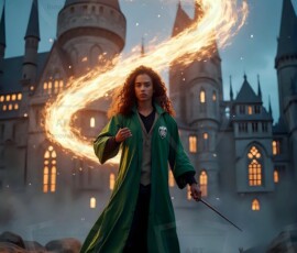 AI-generated wizards of the serpent house handsome shirtless mages of the wizard academy conjuring demonic snakes in dark cinematic UHD fantasy art.