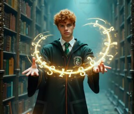 AI-generated wizards of the serpent house handsome shirtless mages of the wizard academy conjuring demonic snakes in dark cinematic UHD fantasy art.