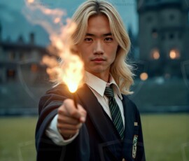 AI-generated wizards of the serpent house handsome shirtless mages of the wizard academy conjuring demonic snakes in dark cinematic UHD fantasy art.