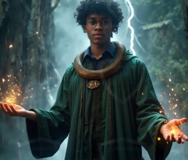 AI-generated wizards of the serpent house handsome shirtless mages of the wizard academy conjuring demonic snakes in dark cinematic UHD fantasy art.