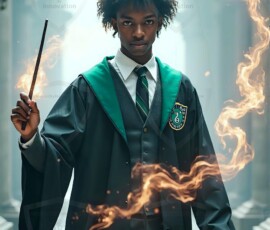 AI-generated wizards of the serpent house handsome shirtless mages of the wizard academy conjuring demonic snakes in dark cinematic UHD fantasy art.