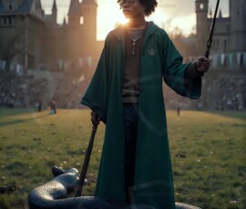 AI-generated wizards of the serpent house handsome shirtless mages of the wizard academy conjuring demonic snakes in dark cinematic UHD fantasy art.