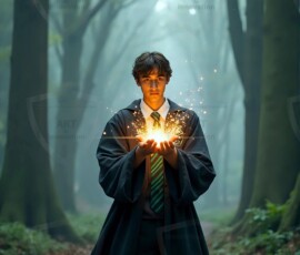 AI-generated wizards of the serpent house handsome shirtless mages of the wizard academy conjuring demonic snakes in dark cinematic UHD fantasy art.