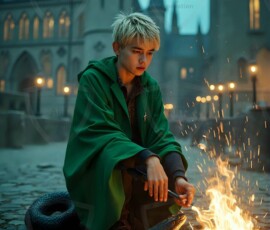 AI-generated wizards of the serpent house handsome shirtless mages of the wizard academy conjuring demonic snakes in dark cinematic UHD fantasy art.