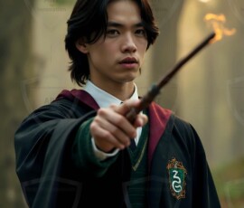 AI-generated wizards of the serpent house handsome shirtless mages of the wizard academy conjuring demonic snakes in dark cinematic UHD fantasy art.