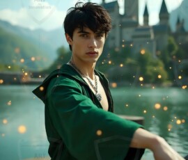 AI-generated wizards of the serpent house handsome shirtless mages of the wizard academy conjuring demonic snakes in dark cinematic UHD fantasy art.